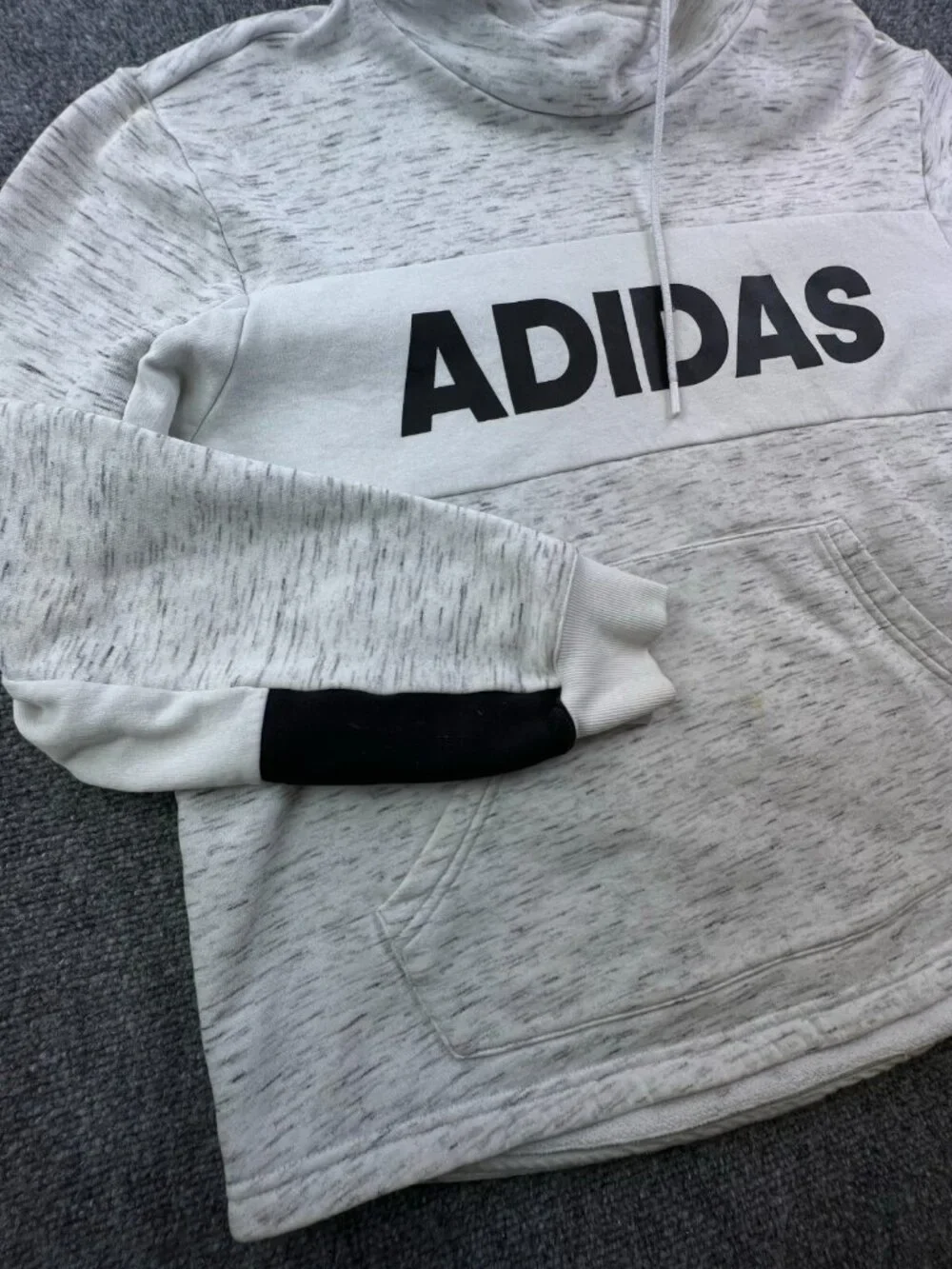 Adidas Pullover Hoodie Size Large White Heather Drawstring Long Sleeve Unisex